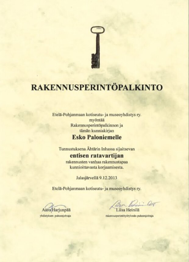 Kunniakirja palkitusta korjauskohteesta
